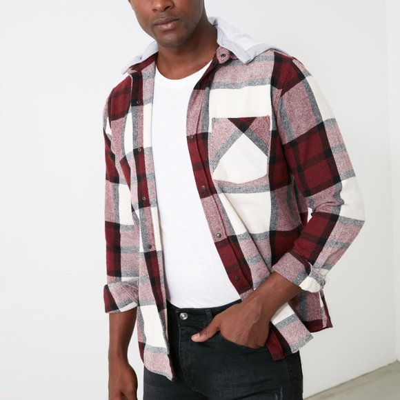Man's Plaid Hoodie Flannel Red Shirt Medium - Picture 5 of 5